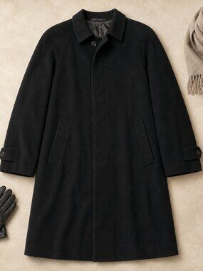 Movimento Made in Italy 100% Cashmere Black Overcoat Size 52 / 42